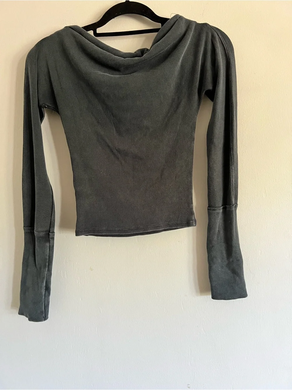 Free People We The Free GiGi Off Shoulder Ribbed Long Sleeve Top Washed Gray SzS